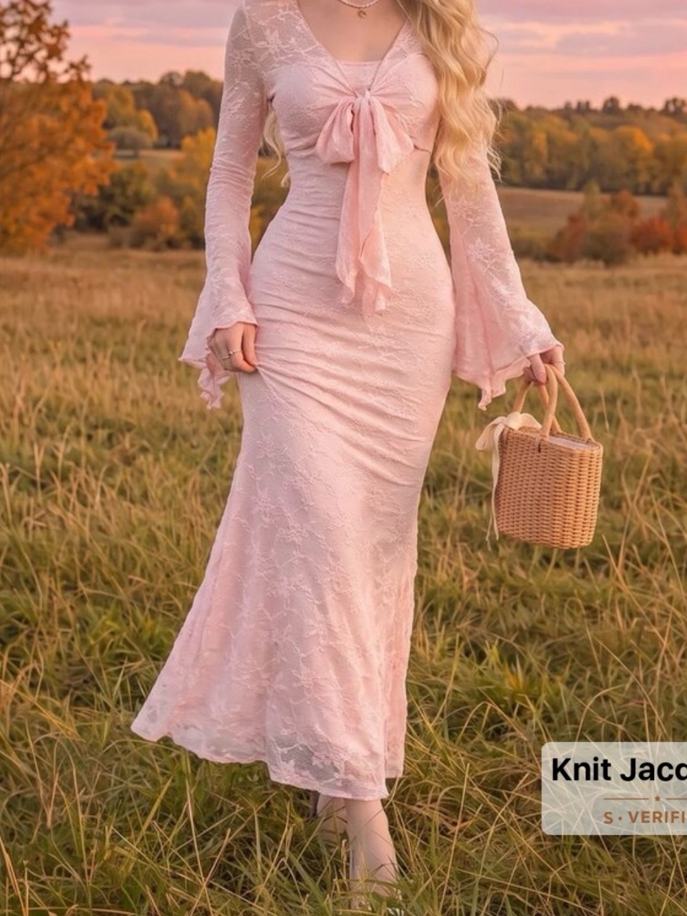 Elegant Pink Lace Tie-Front Maxi Dress - Women